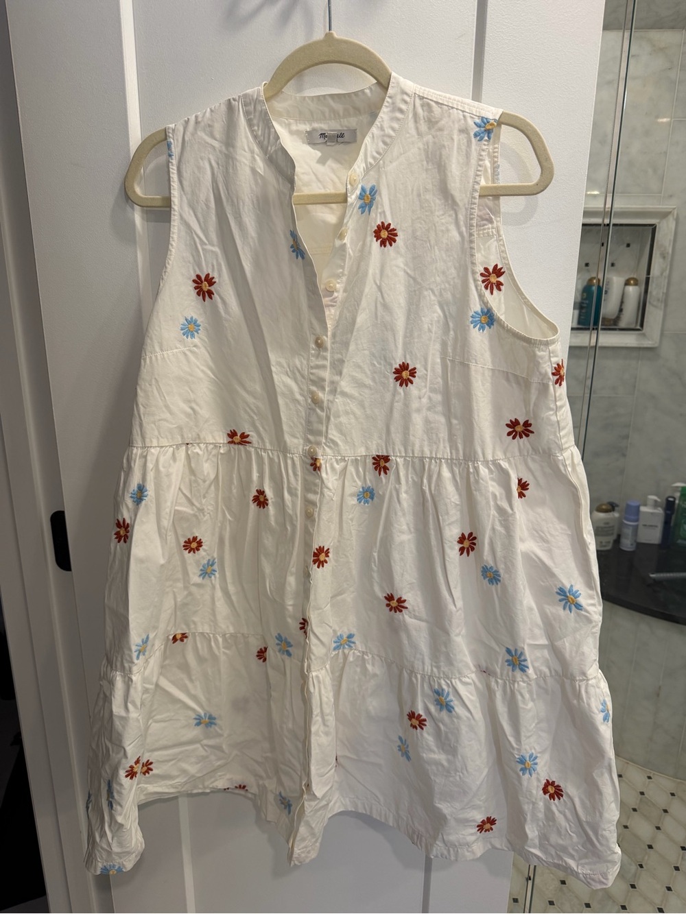 Madewell Sleeveless White Floral Embroidered Dress
